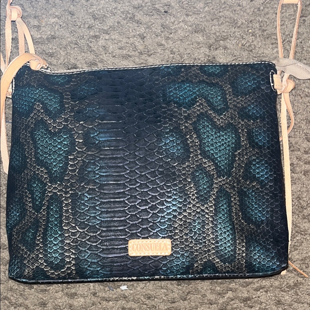 Consuela Teal Snake-Embossed Crossbody with Tan Accents - Picture 3 of 11